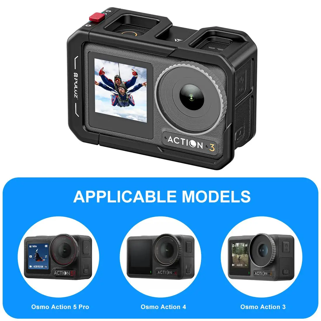 PULUZ All-inclusive Aluminum Alloy Cage For DJI Osmo Action 5 Pro/4/3 Expansion Adapter Protective Housing Frame with Lens Cover