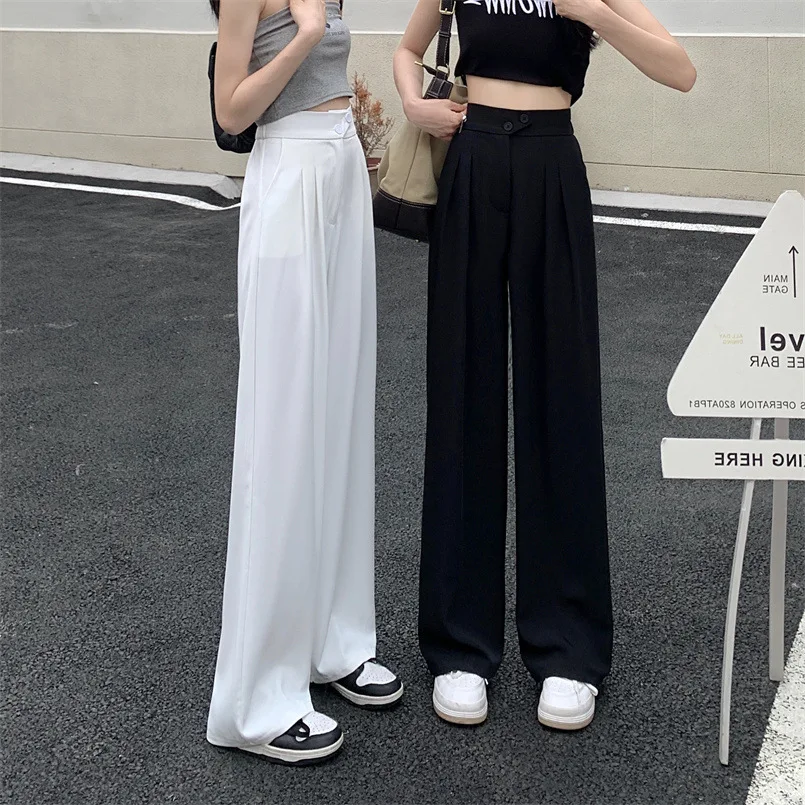 Jesienne damskie spodnie z szerokimi nogawkami 2024 Casual Street High Waist Pantalon Female Lounge Long Pant Vintage Solid Color Trousers