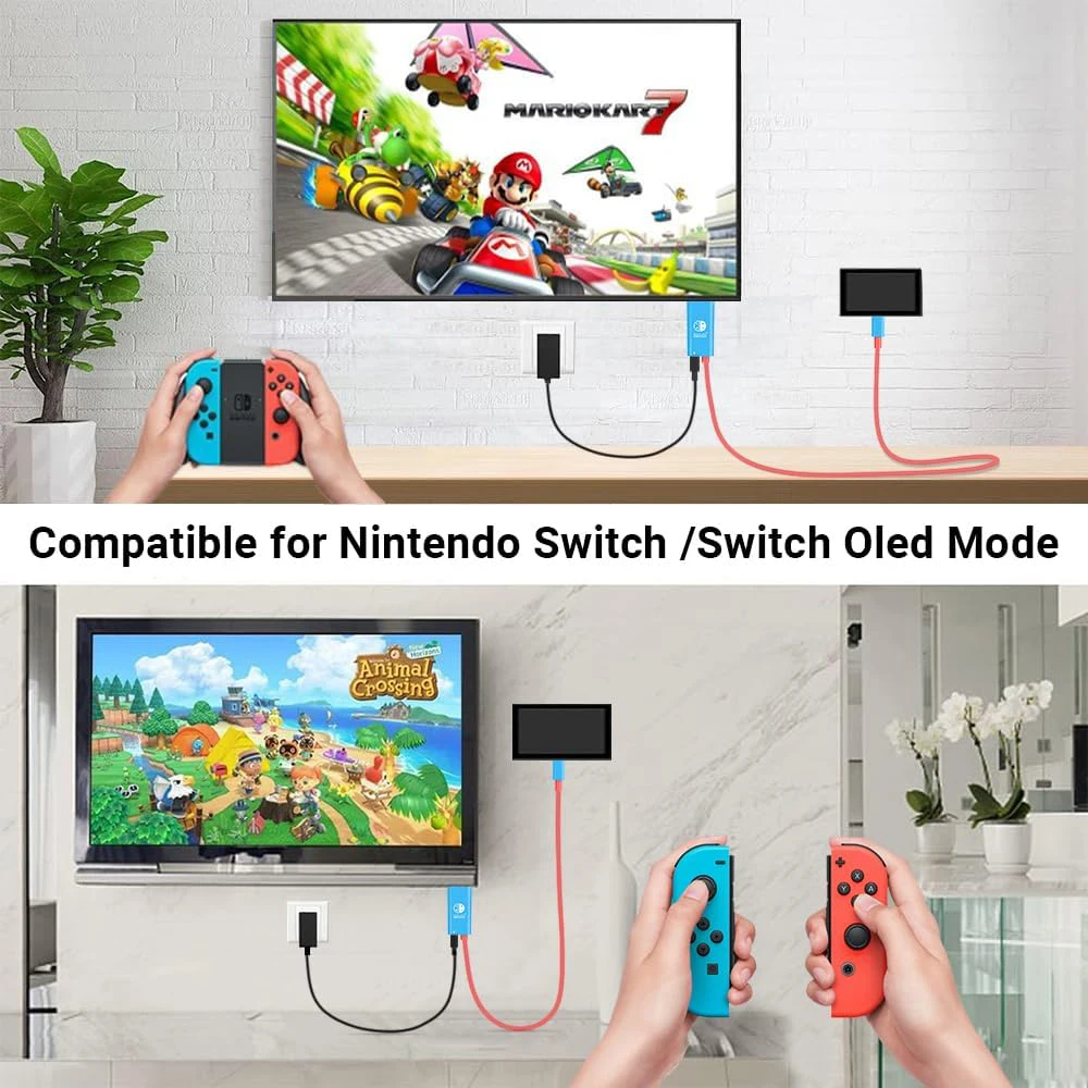 2M/6.6 Feet USB C to HDMI Cable for Nintendo Switch/Switch OLED TV Dock Replacement with 1080P@60Hz Output 100W PD Charging Port