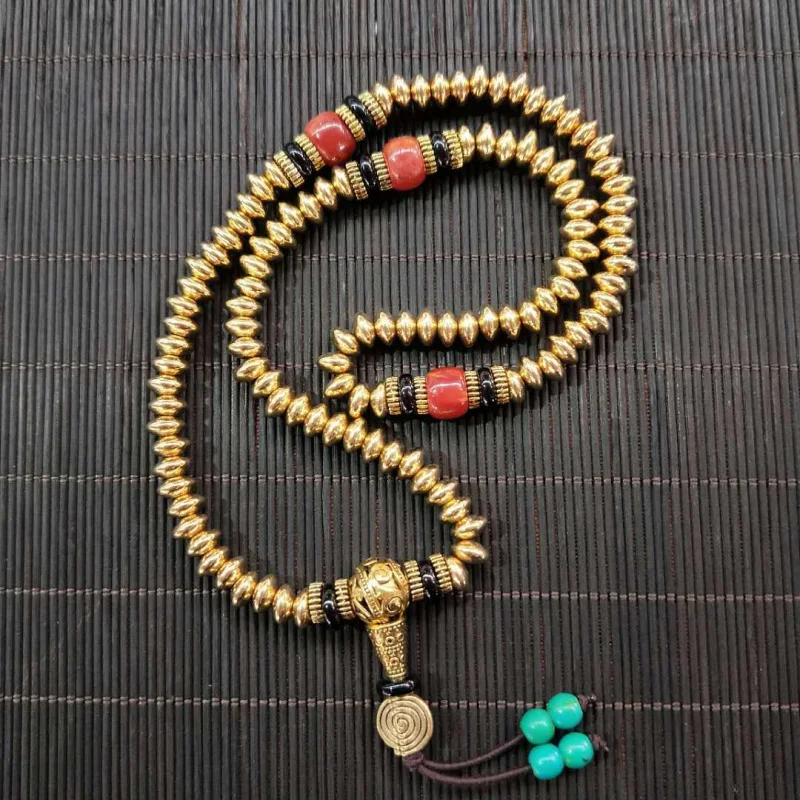 Vintage 108 Brass Nepalese Copper Necklace Bracelet Old Tibetan Buddhist Beads