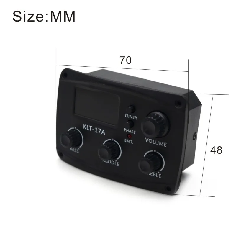 KLT-17A para guitarra acústica, ecualizador EQ de 3 bandas con sintonizador, 70x48mm