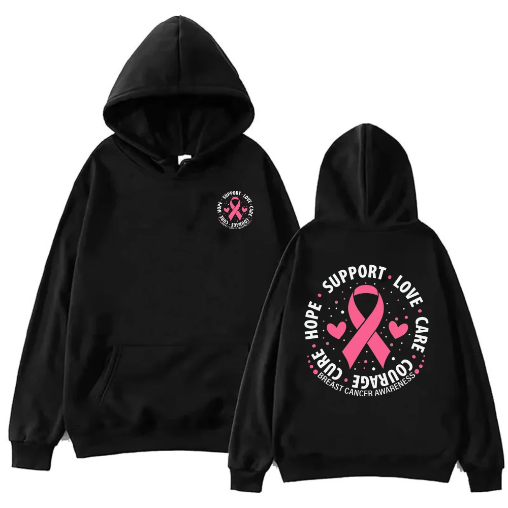 Breast Cancer Awareness Sweatshirt Pink Ribbon Support Hoodies Hope Courage Cure Pullovers Unisex Streetwear Casual Hooded