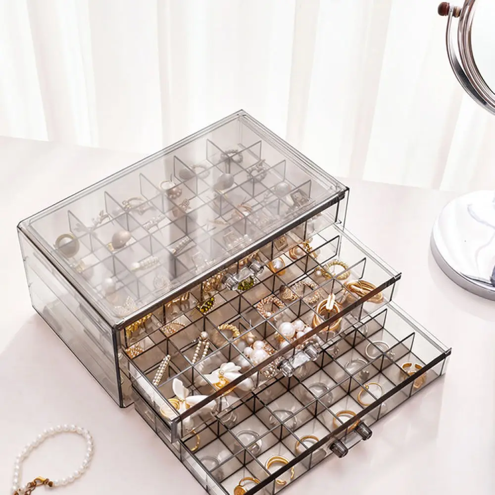 Multi Layer Jewelry Organizer Box Drawer Case For Rings Earrings Necklaces Bracelets Clear Desktop Storage Container