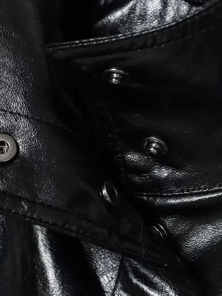 Women Faux Leather Jacket High Collar Long Sleeve Jacket With Button Pocket Lady Coats Causal Female Chic Tops