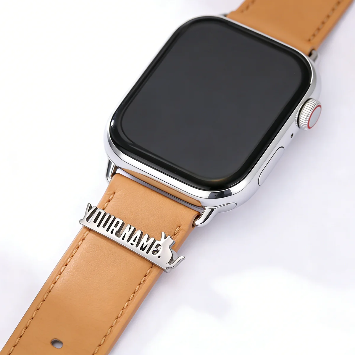 Chandler  Custom Name Cat Decorative Ring Stainless Steel Watch Band Charms, Smart Watch Silicone Strap Jewelry Accessories