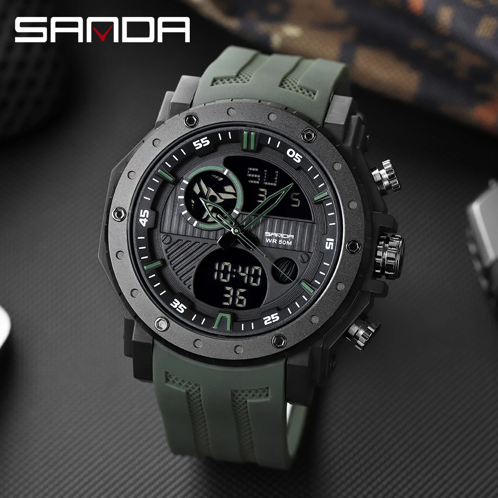 Fashion Sanda Top Brand Relogio Masculino Men Sport S Shock Military Clock Male 50m Waterproof Wristwatch Men\'s Led Quartz Watch