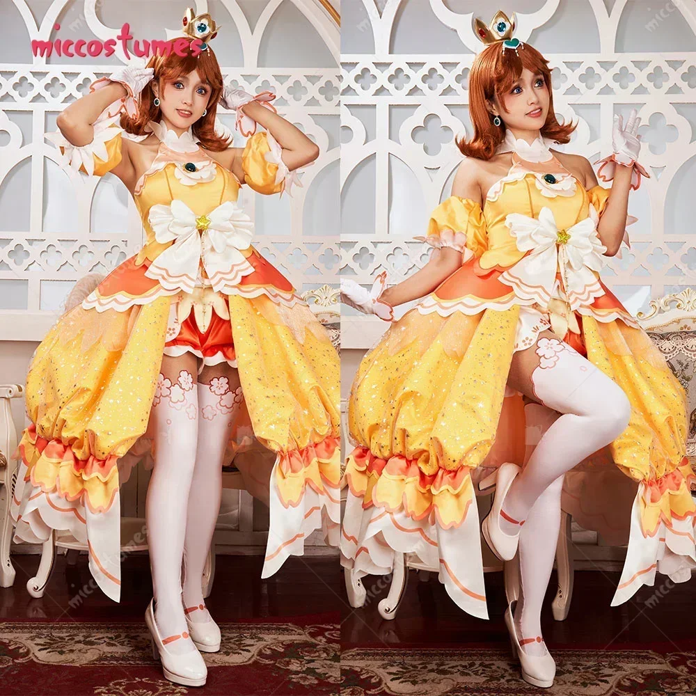 Miccostumes x akuoart Women\'s Princess Cosplay Costume Puff Sleeves Top and Shorts with Skirt and Gloves