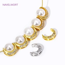 Trendy 18K Gold Plated Inlaid Zircon Half Round Frame Beads Spacer Connectors For DIY Necklace Jewelry Making Supplies Wholesale