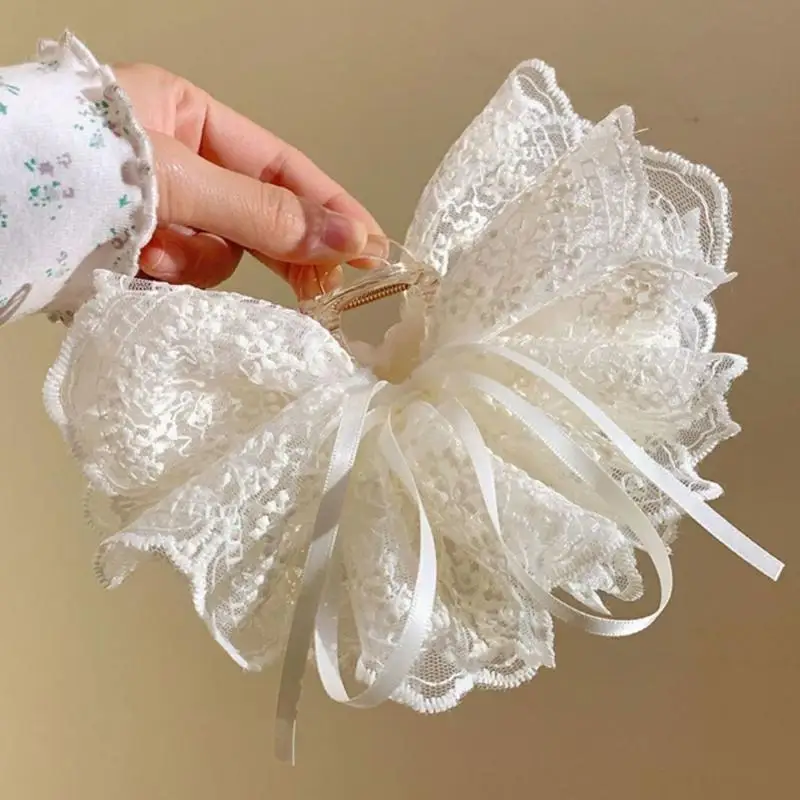 Elegante weiße Haarspangen mit Schleifenband, modische Stoff-Haarklammer für Mädchen, Geschenk, Haar-Accessoires, Valentinstag-Kopfschmuck – Detail 3