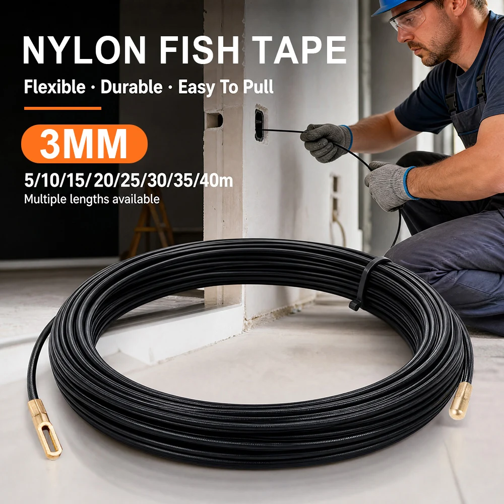 Fish Tape Fiberglass Cable Puller 3mm 5M‑40M Conduit Threader Wire Pulling Guide Tool For Electrician Wall Wiring Installation
