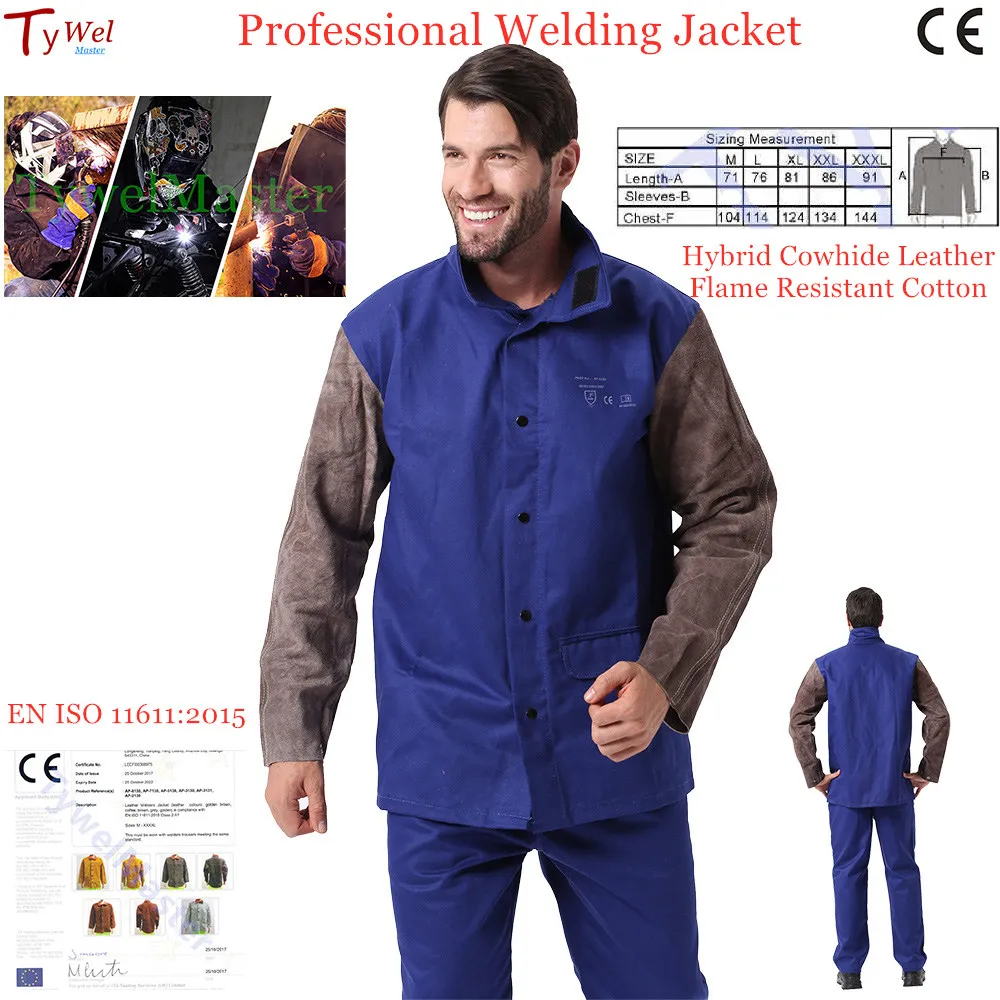 Professional Welding Jacket Cowhide Leather Flame Resistant Cotton for Weld Spark Abrasion Clothing Worker Protection Apparel