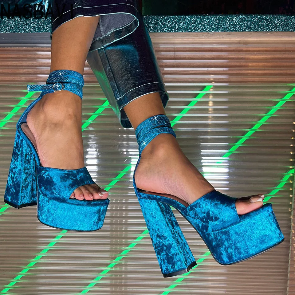 

NASBAVI Hot Fashion Super Heeled Sandals European Style Sexy Ankle Buckle Strap Summer Platform Fish Open Toe Club Queen Sandals