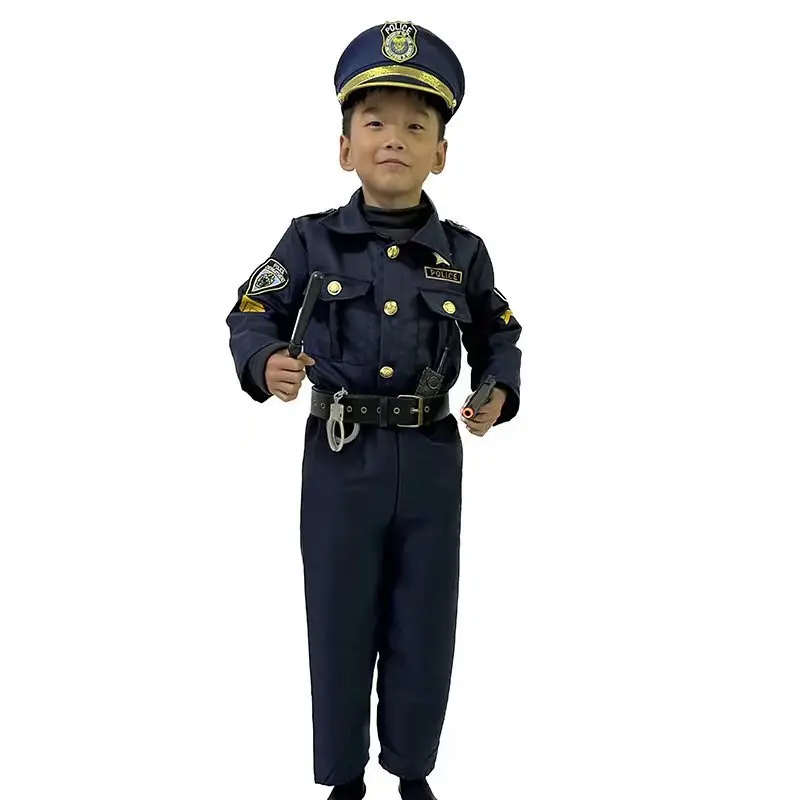 Uniforme de policier de haute qualité pour garçon, costume d'Halloween, cosplay, mignon, imbibé d'accessoires, bleu