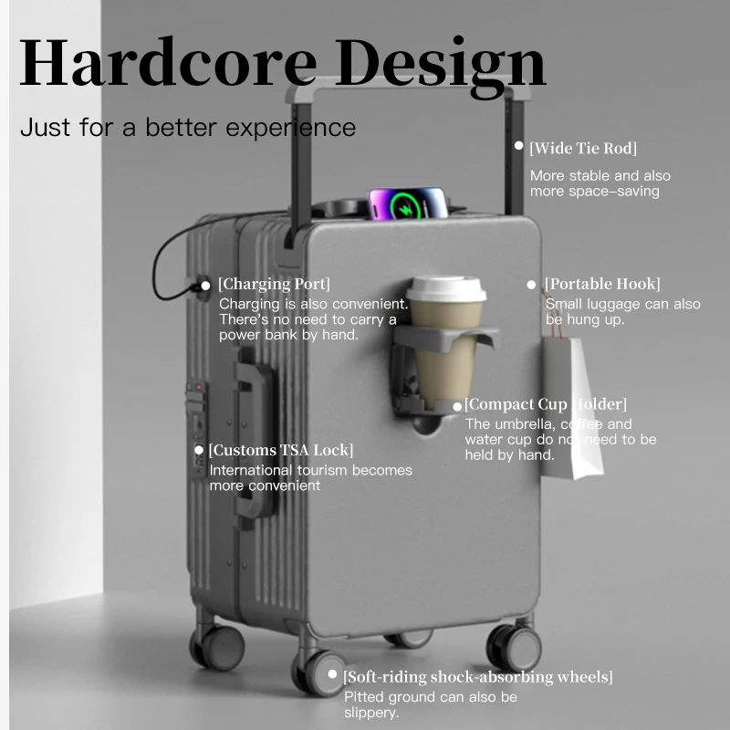 حقيبة سفر بعجلات ذات أنبوب عريض، حقيبة حمل مقاس 20 بوصة، حقيبة عربة مقاومة للكسر مقاس 24 بوصة، حقيبة سفر بفتحة جانبية #3