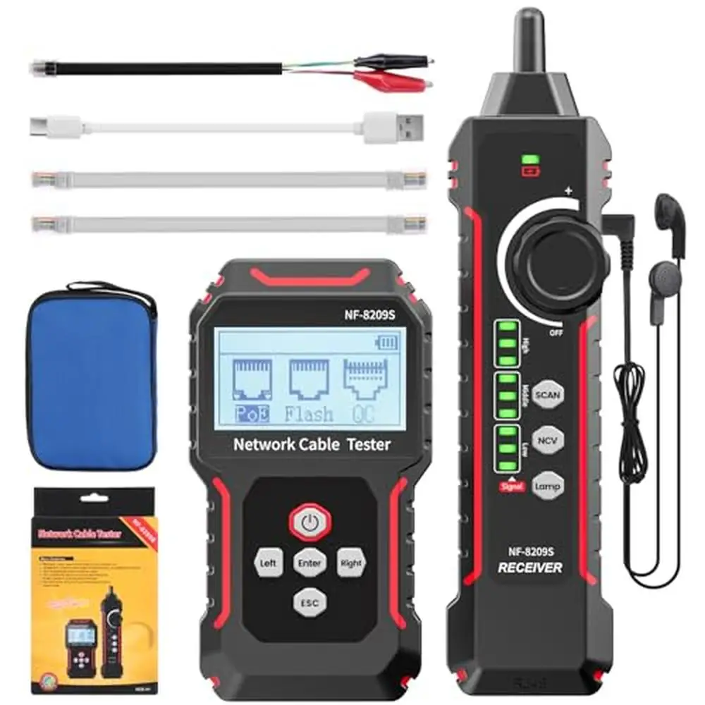 Network Cable Tester Tracer NF-8209S Ethernet Wire NCV Lamp CAT5 CAT6 CAT6a RJ45 Cont-Length AC Filter Analog Signal Audio