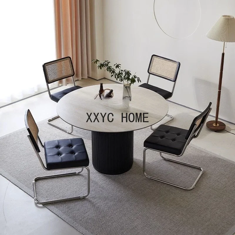 Mesa de comedor redonda de madera maciza nórdica, mesa de centro para apartamento pequeño, placa de piedra de cueva minimalista, mesa de comedor de estilo brumoso