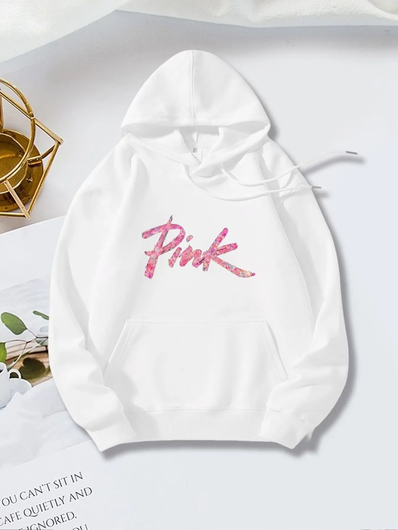 Pink Hoodie Letter Script Handwriting Cute Y2K Streetwear Unisex Men Women Oversized Casual Sweatshirt Long Sleeve