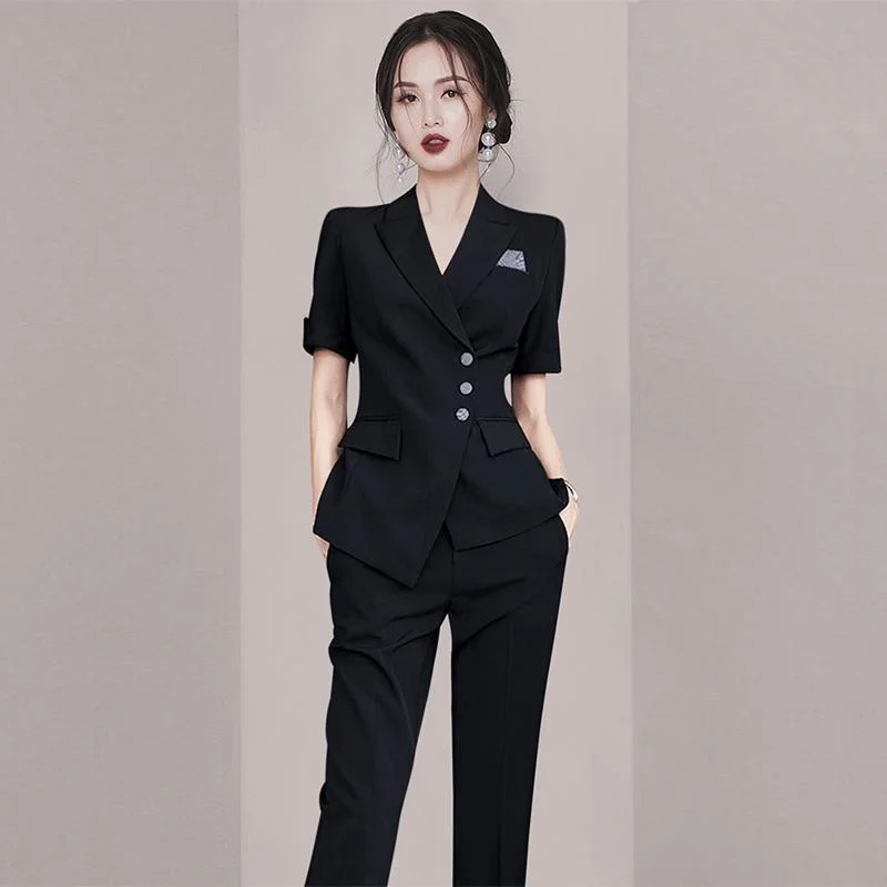 

Advanced Irregular Black Suit Pants For Women's 2023 Summer New Thin Style Small Salt Two Piece Set Fashion Elegant Casual