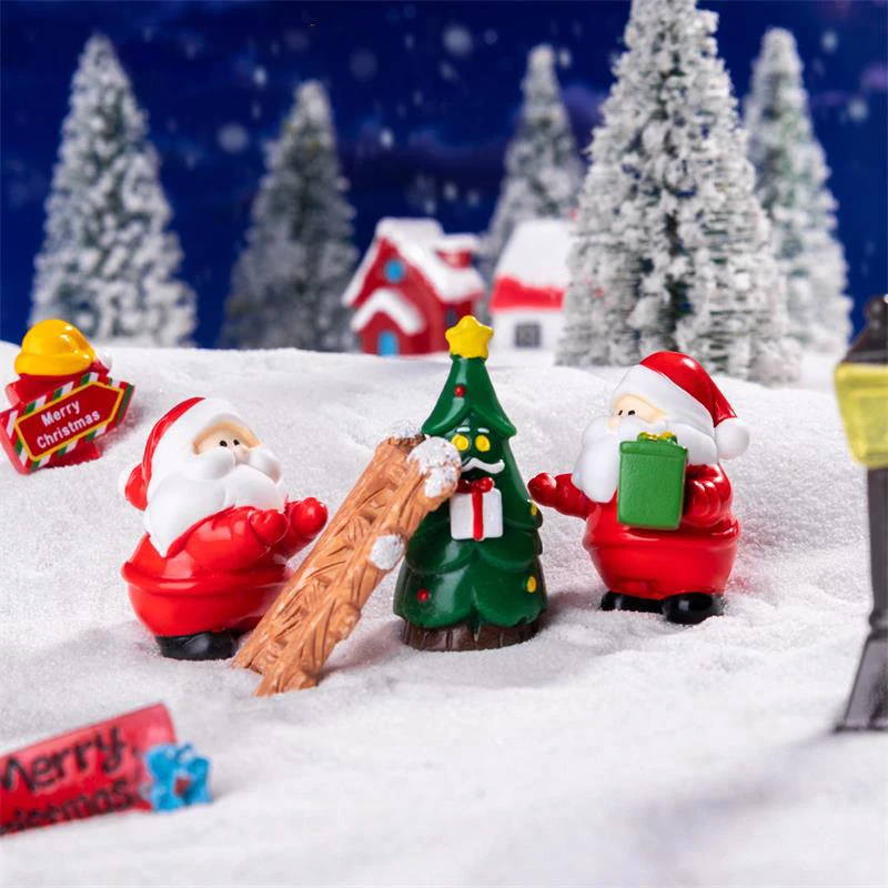 Creative Mini Santa Claus Elk Snowman Christmas Tree Resin Car Home Ornaments Micro Landscape Decoration DIY Accessory Kids Gift