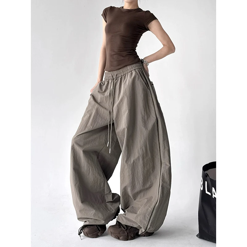 ZHIZOU Women's Gray Sweatpants Baggy Patchwork Pants Harajuku Aesthetic 2000s Style Y2k Vintage Oversize Hip Hop Trousers Summer - view 3