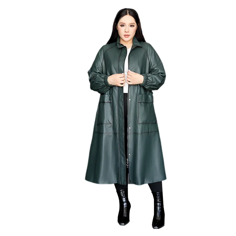AYUNSUE Giacca in vera pelle da donna 2025 Trench abbronzante per verdure Donna Cappotti di pelle di pecora nera Abiti autunnali Jaqueta Couro