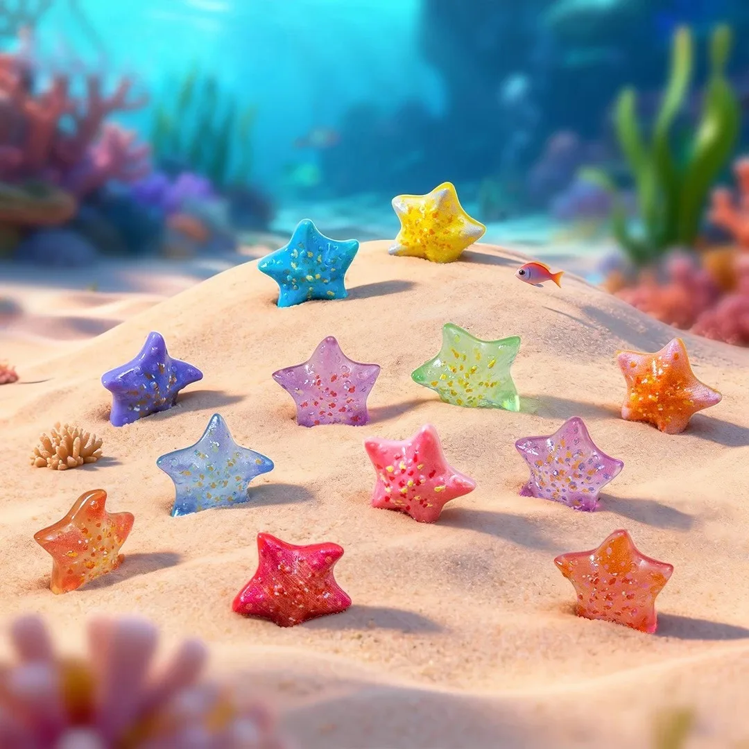6/12/24PCS Mini DIY Resin Cute Multicolor Miniature Luminous Sea Star Fish Tank Aquarium Ornaments Starfish Aquarium Decoration
