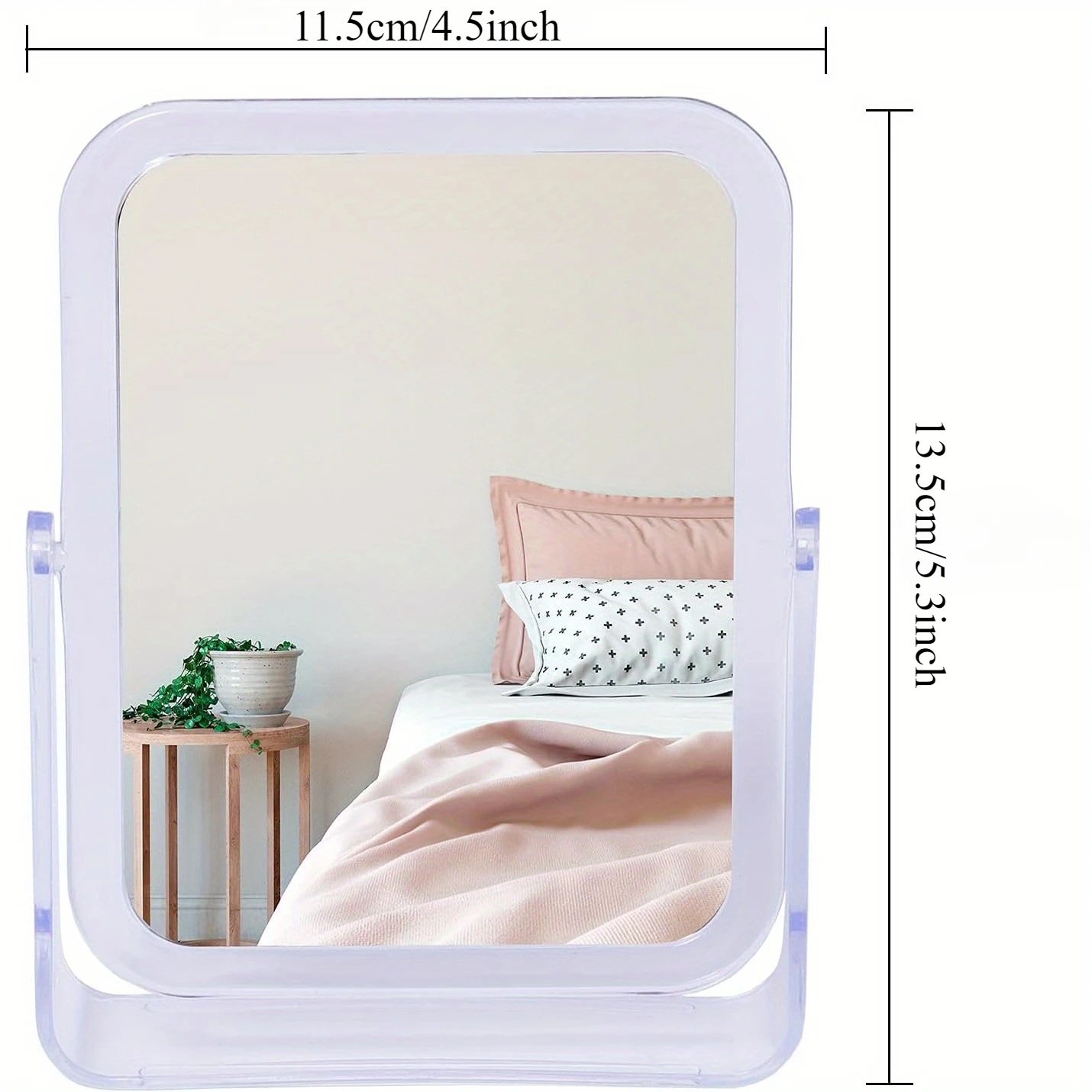 Espelho de maquiagem de mesa 360 °   Espelho flexível de rotação com suporte, espelho cosmético de mesa, bom para banho, barbear, viagem-retângulo