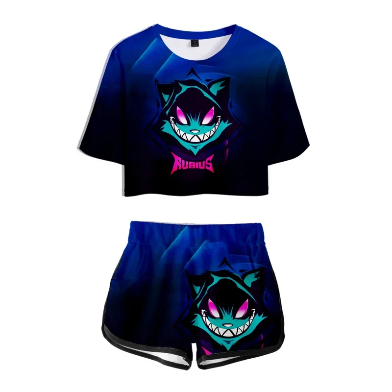 Rubius Merch 3D Printed 2 Piece Outfits for Women Crop Top Track Suit Two Piece Set Top and Shorts Set Ladies Tracksuits