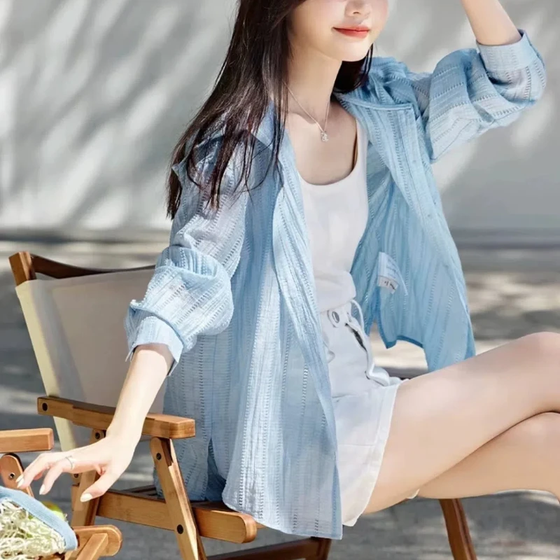 Spring Autumn Fashion Solid Shirts Women's Clothing Temperament Polo Neck Long Sleeve Single Pockets Breasted Korean Chic Tops