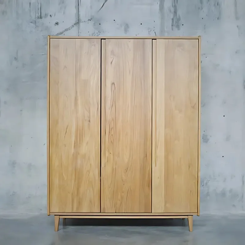 Handless solid wood wardrobe integrated handle walnut oak wardrobe door bedroom large clothing storage cabinet
