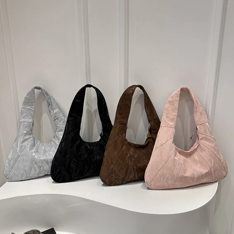 Borsa a tracolla di grande capacità per pendolarismo semplice casual in tinta unita Borsa tote pieghettata versatile sotto le ascelle