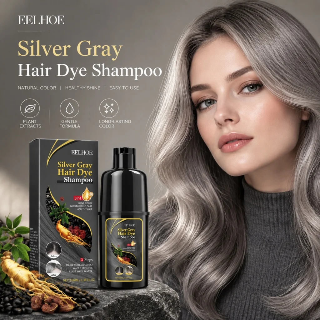 Silver Gray Hair Dye Shampoo 3 in 1 Gentle Hair Color Shampoo Moisturizing Shiny Smooth Long Lasting for Healthier Looking Hair - view 3