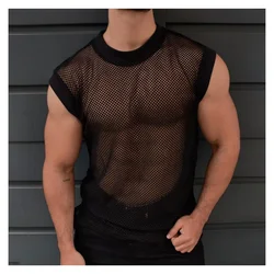 Chaleco sin mangas de malla Sexy para hombre, chaleco transparente elegante para hombre, camiseta sin mangas, camiseta sin mangas para hombre, camisetas de baloncesto de verano para gimnasio