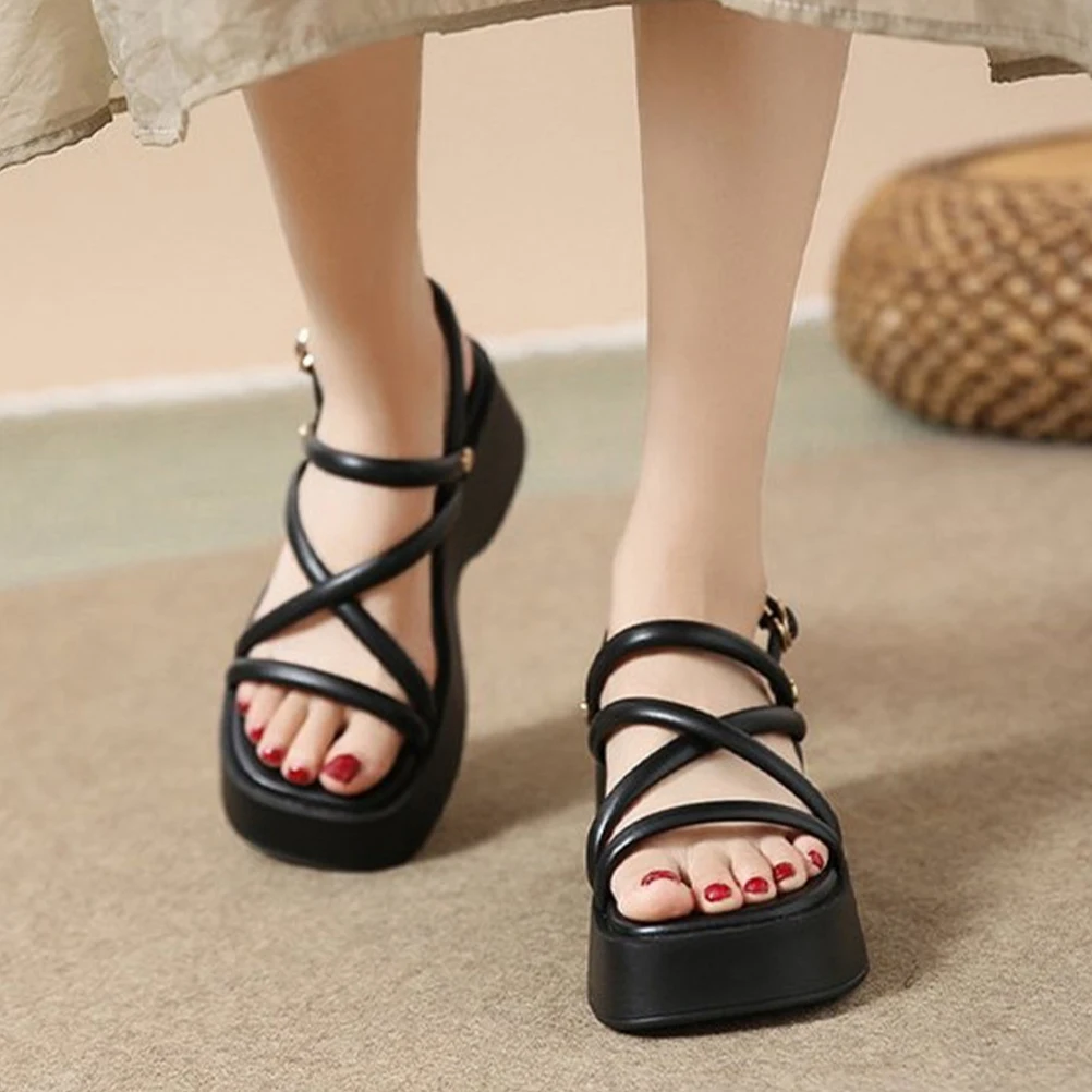 

Summer Sandals Platform Thick Sole Korean Style Roman Wedge Beach Shoes for Women Espadrilles Pu Fashion for Women
