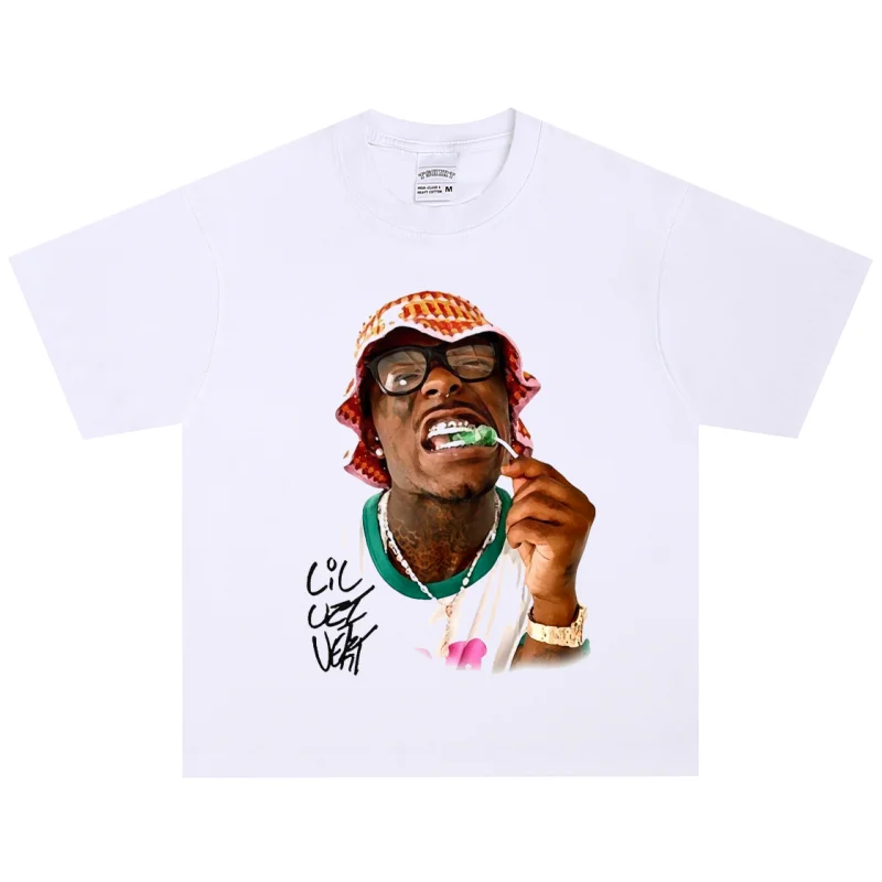 

New Lil Uzi Vert Hip-Hop Rapper T-Shirt Trendy Portrait American Retro Men's And Women's Short-Sleeved Top