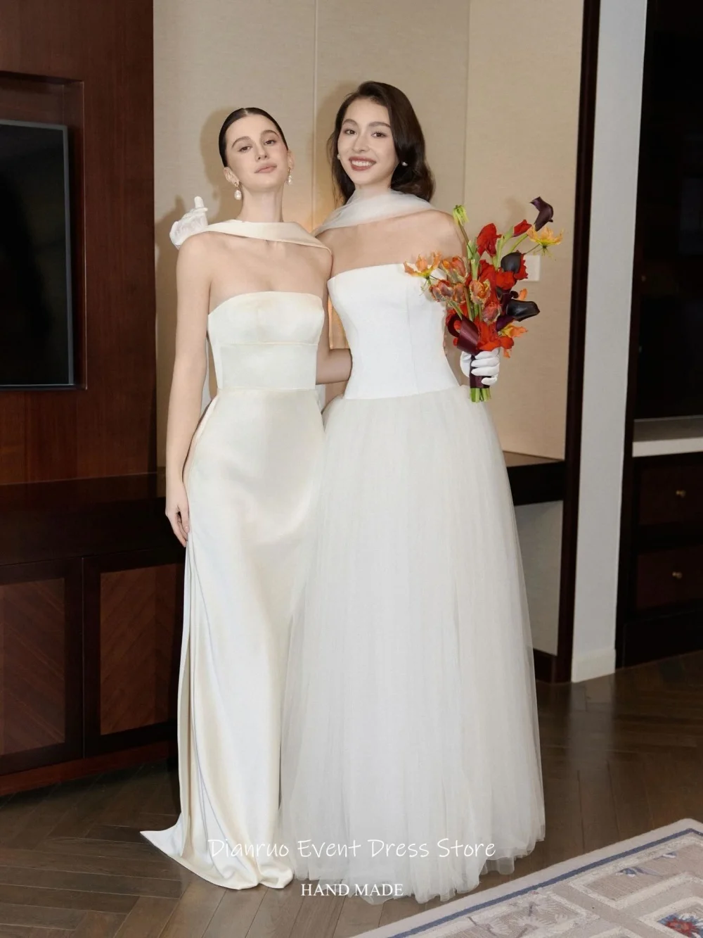Dianruo Timeless Handmade Formal Wedding Dress Strapless Layered Tulle Lightweight Vestido Novia Civil Robe De Mariée Customized