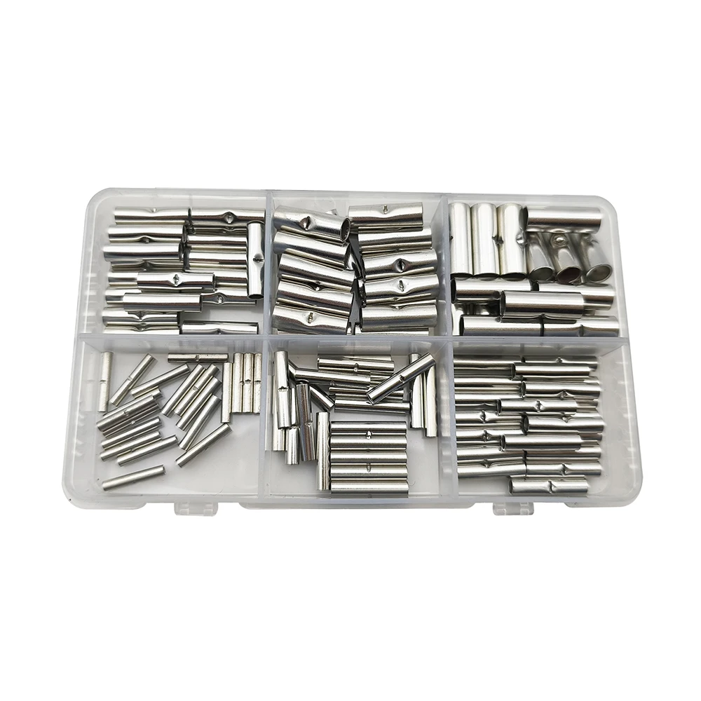 120Pcs/Box Butt Wire Connector Tinned Crimp Terminal Splice Tube Electrical Wire Sleeve Bare Terminals Tubular Butt 26-10AWG