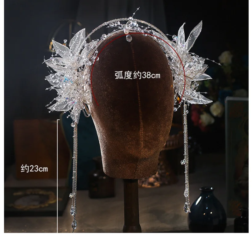 New Bride Headwear Saint Girl Crown Glass Tassel Hair Band Light Luxury Atmosphere Fairy Beauty Wedding Hair Accessories