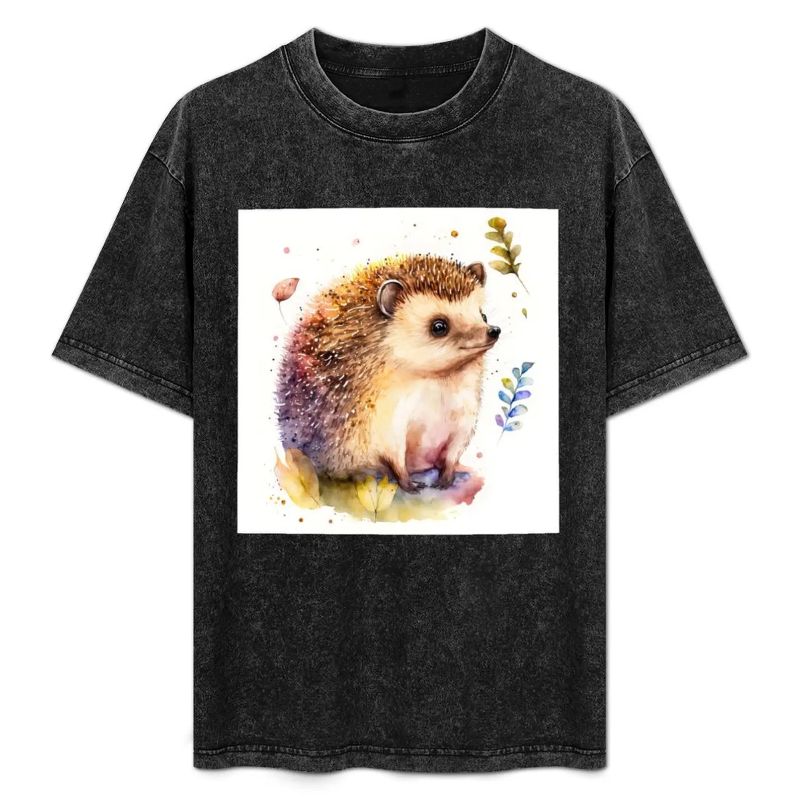 

Watercolor Cute Baby Hedgehog, Colorful Hedgehog Piglet T-Shirt cotton graphic tees croswit shirt man oversized t shirts for men