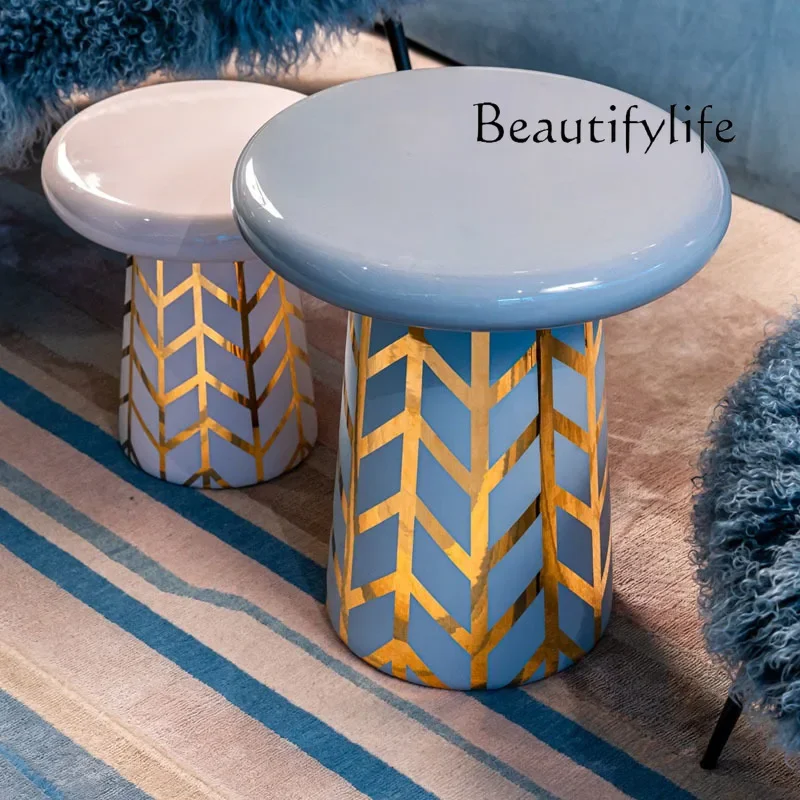 X Nordic Designer Living Room Sofa Bedroom Side Few Round Fiberglass Mushroom Stool Stainless Steel Electroplated Coffee Table view 4