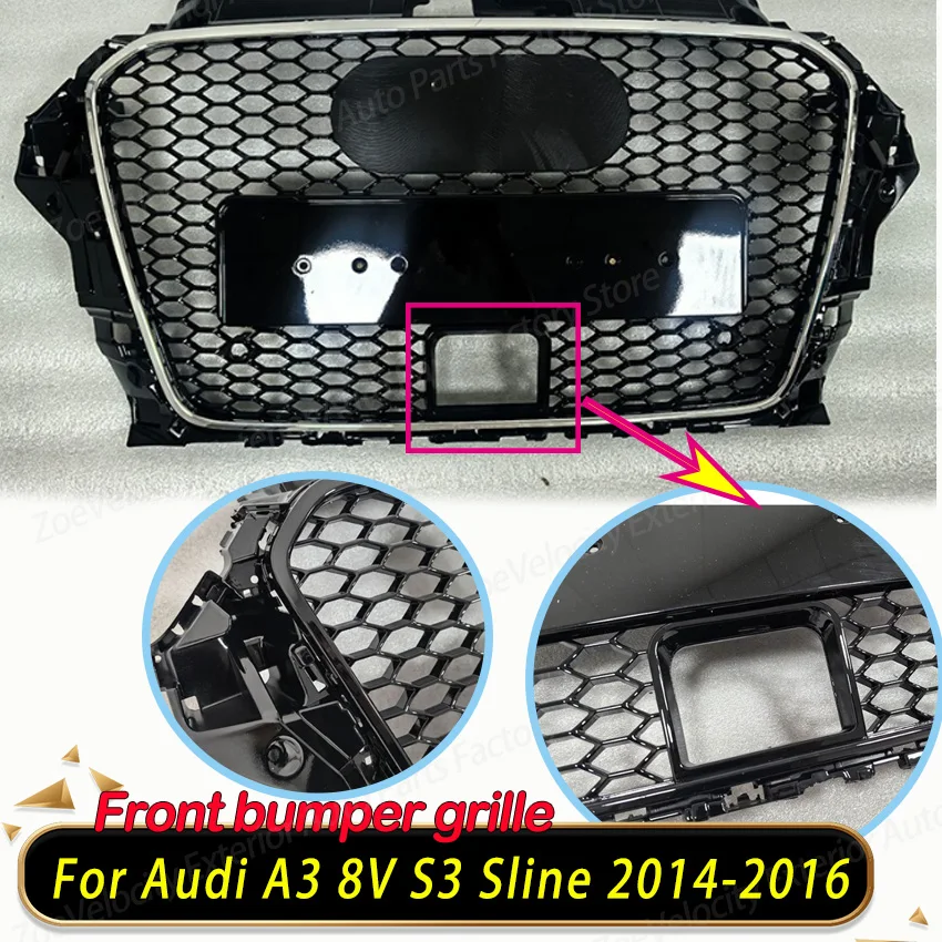 Frontstoßstangen-Nierengrill für Audi A3 8V S3 Sline 2014-2016 Wabengrill-Schutzabdeckung Auto-Zubehör Karosserie-Kit Tuning – Detail 3