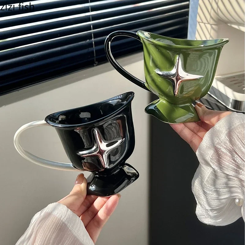 Simple Ceramic Mug Large Handle Coffee Cup Milk Mug Breakfast Cup Beverage Cup Household Tea Cups Water Cups Couple Cups