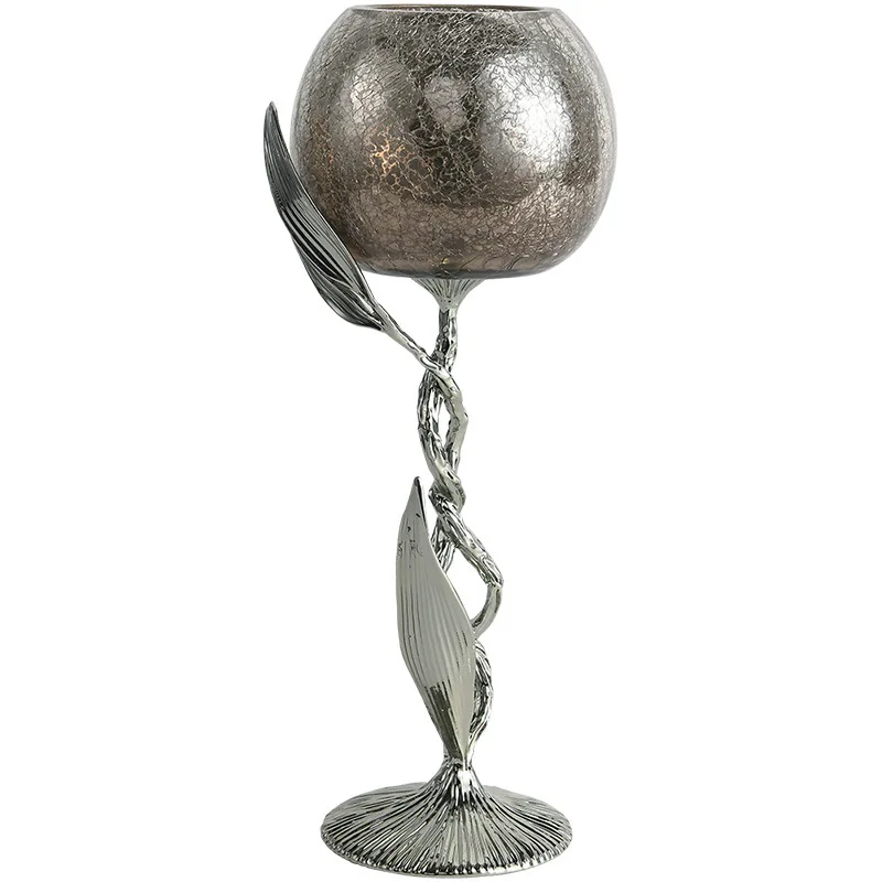 

Nordic light luxury silver torn twist glass wine glass candlestick household candlelight dinner romantic candle living room