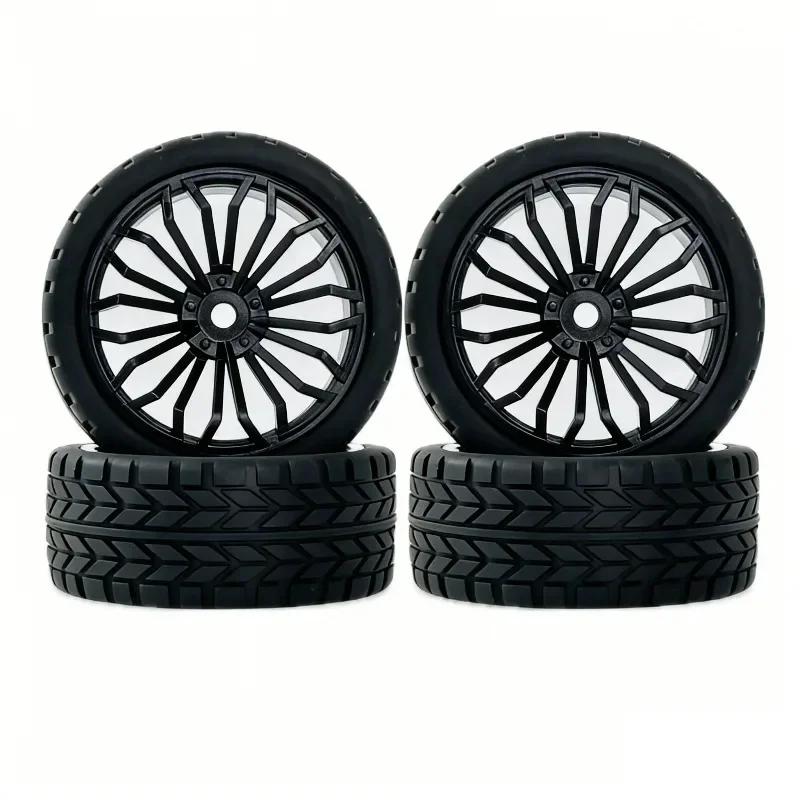 4pcs 68mm Plastic Wheel Rim Hub and Rubber Tire For 1/10 On Road Drift Rally RC Car TT02 TT01 XV01 XV02 HSP94123 MJX10303 10304