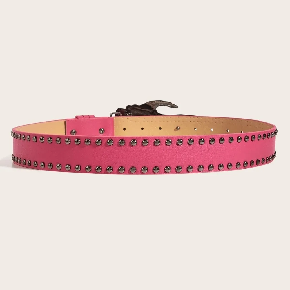 럭셔리 청바지 장식 해골 리벳 벨트 스켈레톤 Y2k 러브 핸드 팜 벨트 한국 스타일 바지 장식 PU 가죽 허리띠 데일리