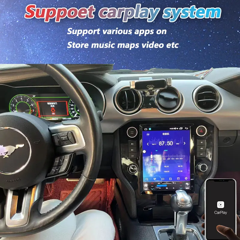 Autoradio 10.4 "Tesla Android, système de Navigation GPS, DVD, récepteur multimédia, écran tactile, pour voiture Ford Mustang 15-19