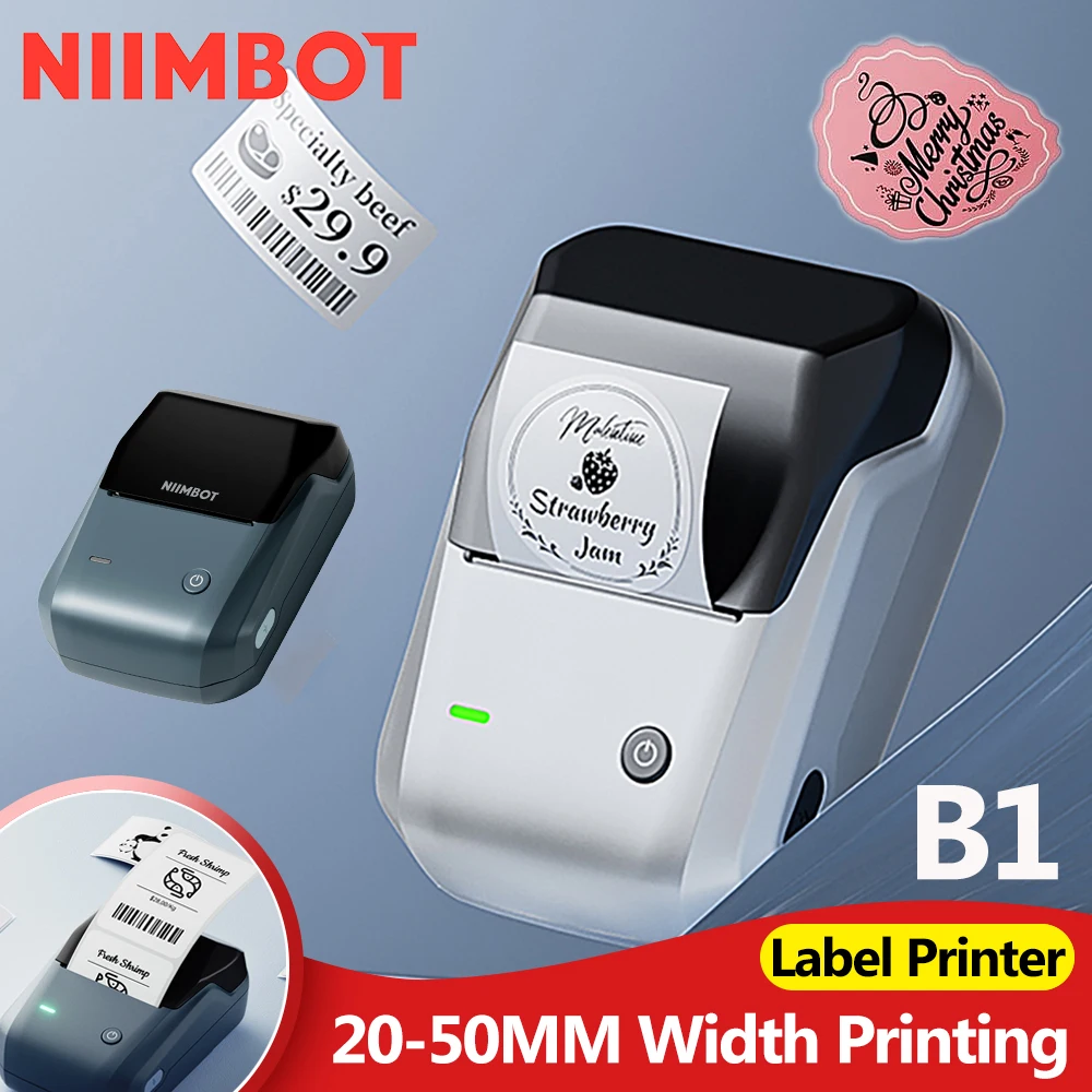 NiiMBOT B1 Portable Thermal Printer With Tapes 2 Inch Adhesive Label Printer Mini Bluetooth Sticker Maker Support Smartphones PC