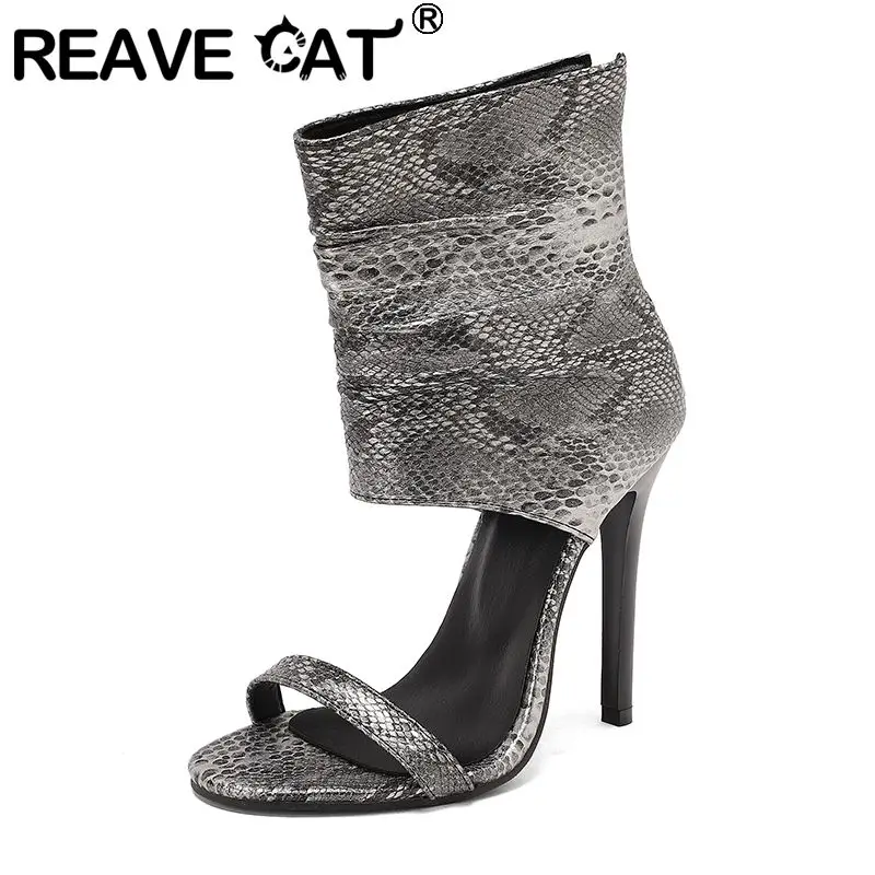 

REAVE CAT Silver Women Sandals Peep Toe 11.5cm Stiletto Heel Zipper Extended Size 47 48 49 50 Sexy Dating Party Shoes Footwear