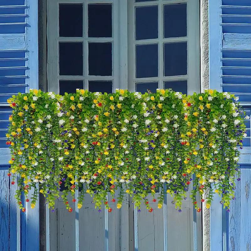 Artificial Plant Hanging Flowers with Eucalyptus Leaves: 2Pcs Wall Home Garden Greenery Vine for Wedding Decor - view 2