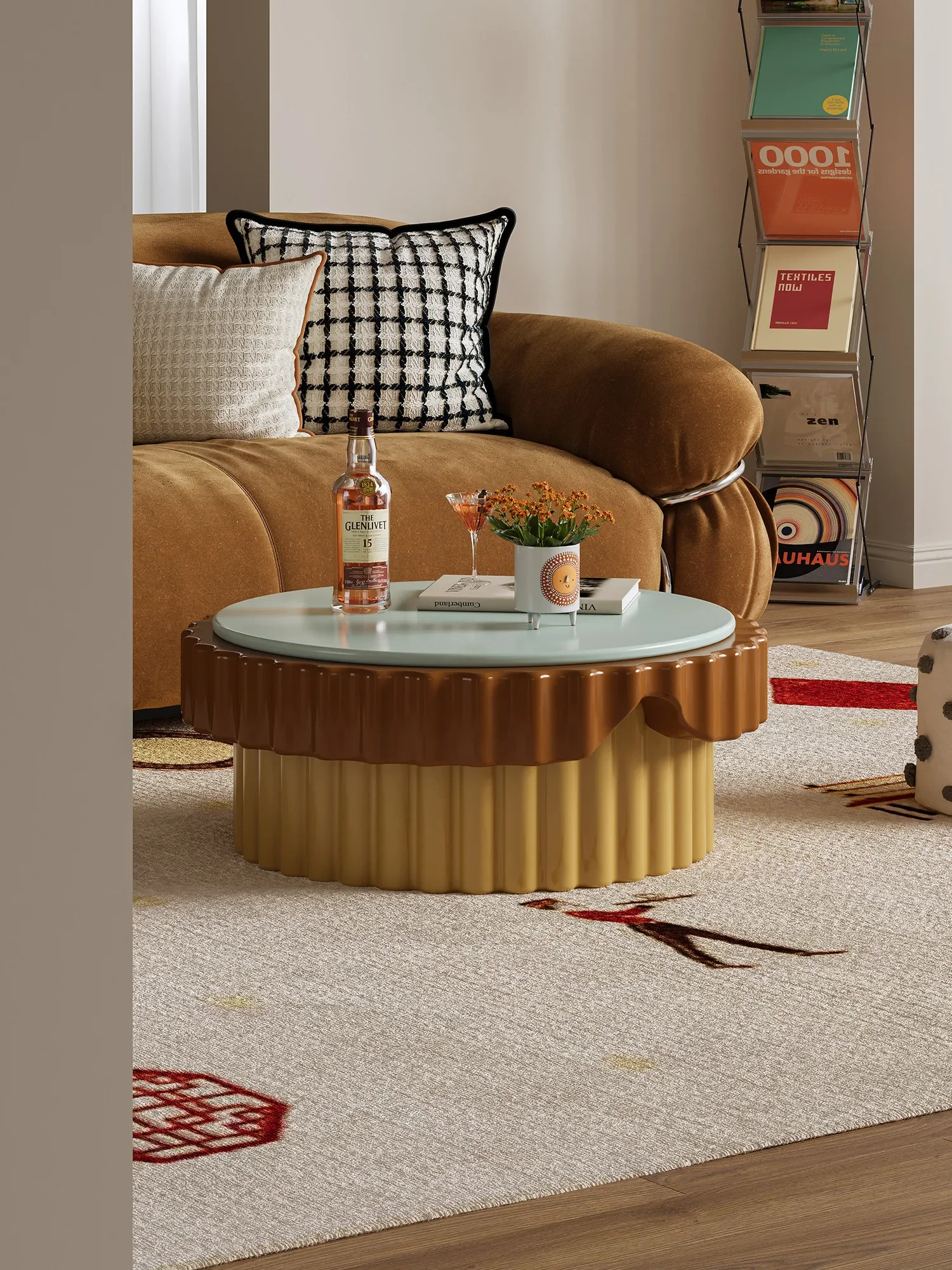 Cream wind cake coffee table living room household small apartment modern simple light luxury high-end round coffee table